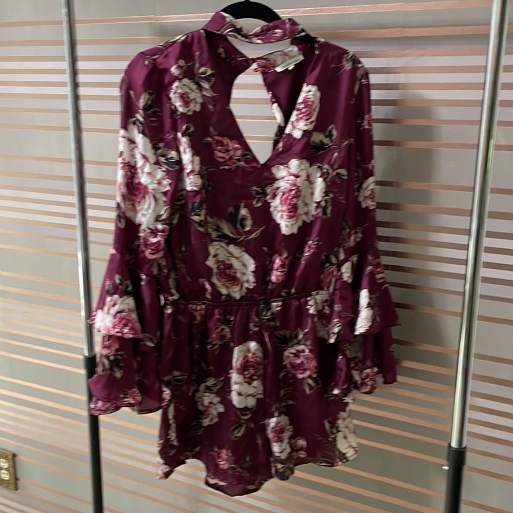 Charlotte Russe Floral Burgundy Romper